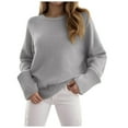 thumbnail image 1 of larppty Sweaters for Women 2025 Fall Long Sleeve Casual Loose Fit Knitted Basic Pullover Sweater Tops (Light Gray, L), 1 of 7