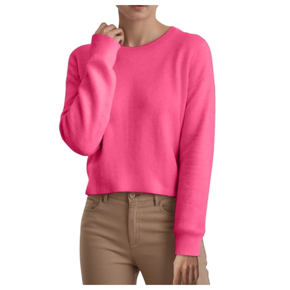 larppty Sweaters for Women Fall Winter Lightweight Warm Pullover Long Sleeve Crew Neck Sweater Jumper (Hot Pink, M)