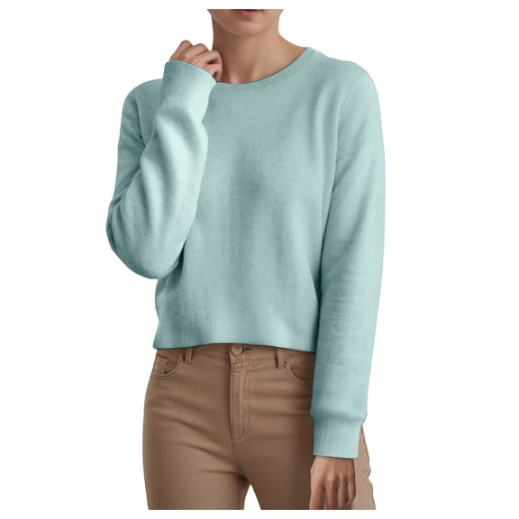 larppty Sweaters for Women Fall Winter Lightweight Warm Pullover Long Sleeve Crew Neck Sweater Jumper (Mint Green, M)