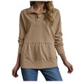 thumbnail image 1 of larppty Sweatshirts for Women 2025 Fashion Fall V Neck Button Down Long Sleeve Pullover Tops Loose Fit (Brown, XXL), 1 of 4