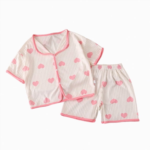larppty Teen Girl Nightwear,Girls Short Sleeve Pajama Set Cute Loungewear(Light Pink,3-4 Years)