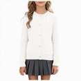 thumbnail image 1 of larppty Teen Sweaters for Girls Button Down Long Sleeve Crewneck Cable Knit Cardigan Fall School Uniform Sweatshirts (White,4-5 Years), 1 of 5
