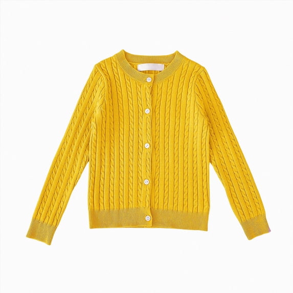 larppty Teen Sweaters for Girls Button Down Long Sleeve Crewneck Cable Knit Cardigan Fall School Uniform Sweatshirts (Yellow,6-7 Years)