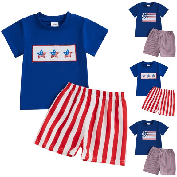 larppty Toddler Baby Boy 4th of July Outfits Usa Short Sleeve T Shirt Tops and Stars Shorts Independence Day Clothes(Red, 2-3 Years)