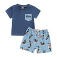 thumbnail image 1 of larppty Toddler Baby Boy Clothes 6M-3T Summer Outfit Retro Farm Tractor Tee Shirts T-Shirt + Shorts Set（Blue， 12-18 Months）, 1 of 5