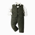 thumbnail image 1 of larppty Toddler Baby Boy Clothes Suit Gentleman Wedding Outfits, Formal Dress Shirt+Bowtie+Vest+Boutonniere+Suspender Pants (AG,4-5 Years), 1 of 4
