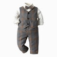 thumbnail image 1 of larppty Toddler Baby Boy Clothes Suit Gentleman Wedding Outfits, Formal Dress Shirt+Bowtie+Vest+Boutonniere+Suspender Pants (Khaki,4-5 Years), 1 of 6