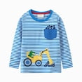 thumbnail image 1 of larppty Toddler Baby Boy Embroidered Graphic Long Sleeve T-Shirt Excavator Tops Kids Striped Tees(18-24 Months,Sky Blue), 1 of 6