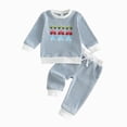 thumbnail image 1 of larppty Toddler Baby Boy Fall Winter Clothes Sweatshirt Pants Sets | Cute Truck Embroidery Long Sleeve Crew Neck Outfits (Blue,6-12 Months), 1 of 5