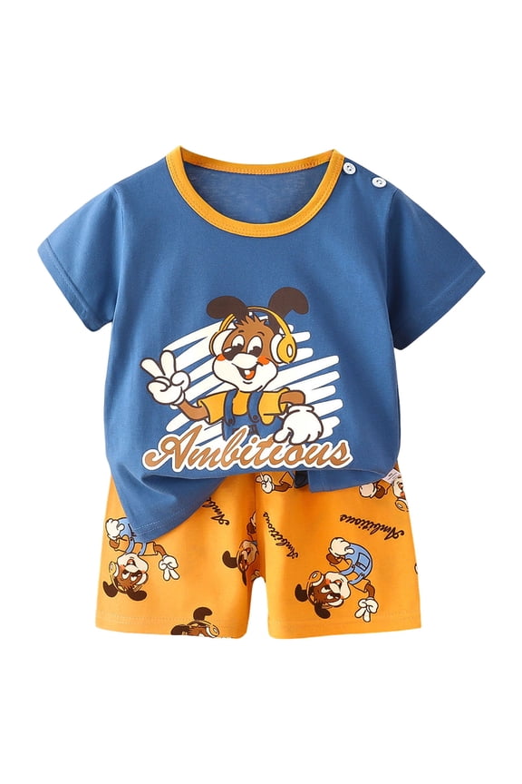 Toddler Baby Boy Farm Outfit Short Sleeve Top Tees Shirt+Short Set Summer Clothes Blue for boys 18-24 Months