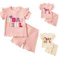 thumbnail image 1 of larppty Toddler Baby Girl Birthday Outfit Donut Birthday Girl Shirt Ruffle Sleeve T-shirt Top Shorts Set Cute Summer Clothes（Beige， 4-5 Years）, 1 of 7