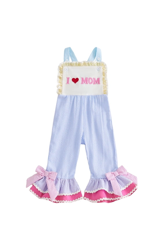 Toddler Baby Girl Clothes Mamas/Daddys Girl Bell Bottom Romper Sleeveless Jumpsuit Overalls Cute Girls Summer Outfits (Blue,18-24 Months)