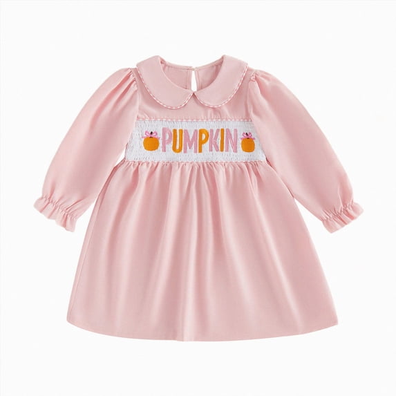 larppty Toddler Baby Girl Halloween Outfit Plaid Smocked Dress Pumpkin Ghost Long Sleeve Dresses Girls Fall Winter Clothes