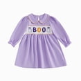 thumbnail image 1 of larppty Toddler Baby Girl Halloween Outfit Plaid Smocked Dress Pumpkin Ghost Long Sleeve Dresses Girls Fall Winter Clothes, 1 of 8