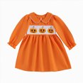 thumbnail image 1 of larppty Toddler Baby Girl Halloween Outfit Plaid Smocked Dress Pumpkin Ghost Long Sleeve Dresses Girls Fall Winter Clothes, 1 of 9