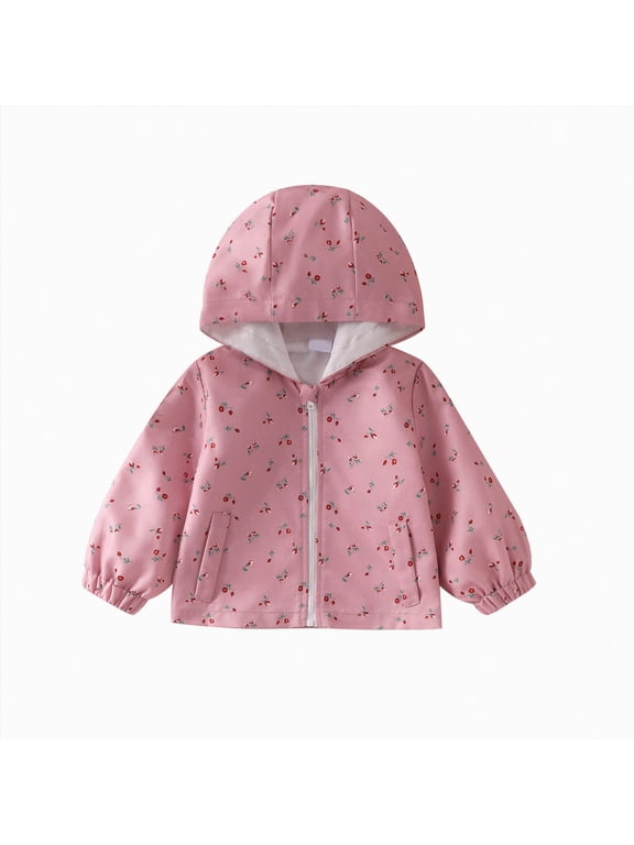 Toddler Baby Spring Jacket Girls Boys Cute Cartoon Windbreaker Coats Rain Jacket Hooded Zip Light Outerwear (Pink,12-18 Months)