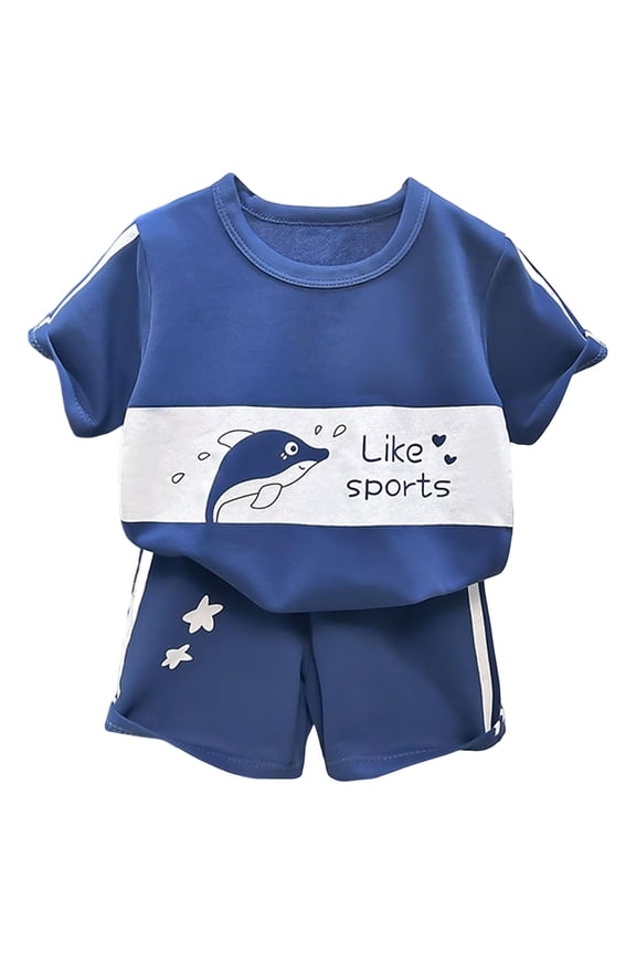 Toddler Boy Animal Cartoon Patterns Outfits Set 1-8T Boy Clothes(Blue, 2-3 Years)