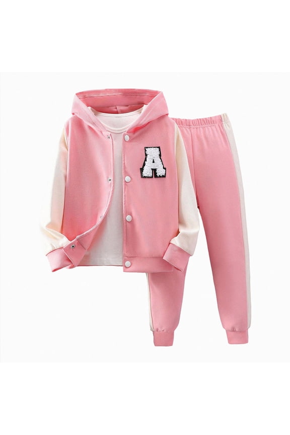 Toddler Boy Girl Baseball Tracksuit Outfit Varsity Bomber Jacket Pants Sweatsuits Set Sportswear Fall Winter Clothes(6-7 Years,Pink)