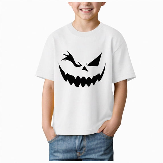 larppty Toddler Boy Girl Halloween T-Shirts Skeleton Kids Pumpkin Short Sleeve Shirts (White,1-2 Years)