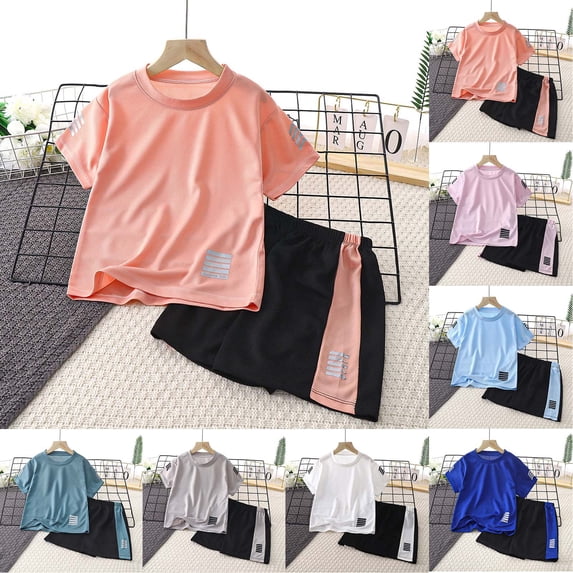 larppty Toddler Boy Girl Track Suit Gymnastics Outfit Baby Soccer Shorts Set Solid Training Short Tracksuit Sets(Grey, 5-6 Years)