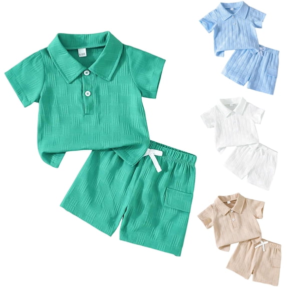 larppty Toddler Boy Summer Short Sleeve T-Shirt and Short Set Little Boys Outfits 2PCS(Blue, 2-3 Years)