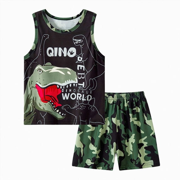 larppty Toddler Boy's Summer 2 Piece Outfits Tie Dye Sleeveless Tank Tops and Shorts Casual Clothing Sets(11-12 Years,Green)