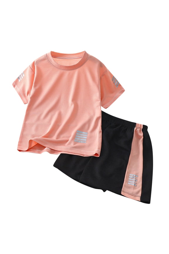 Toddler Boys Clothes Mesh Athletic Summer Short Sleeve T-Shirt and Shorts Kids Outfit Set (Pink,12-18 Months)