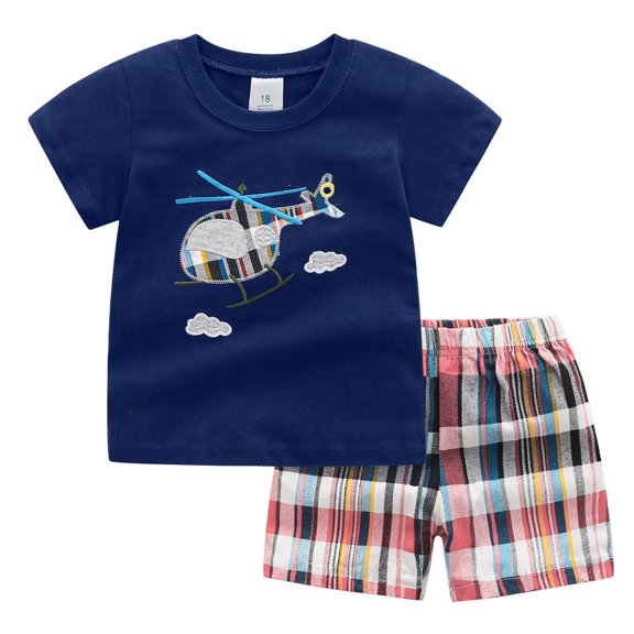 larppty Toddler Boys Cotton Clothing Sets Short Sleeve Tee and Shorts Blue for boys 5-6 Years