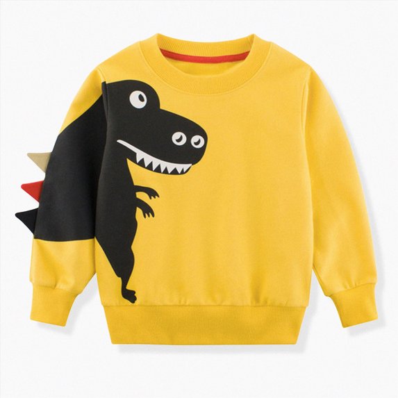 larppty Toddler Boys Crewneck Dinosaur Sweatshirts Long Sleeve Tops (Yellow,3-4 Years)