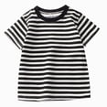 thumbnail image 1 of larppty Toddler Boys Girls Short Sleeve Striped Cotton Crew Neck T-Shirt Unisex Kids Comfort Tees Tops Shirts (Z03-Black, 6-7 Years), 1 of 6