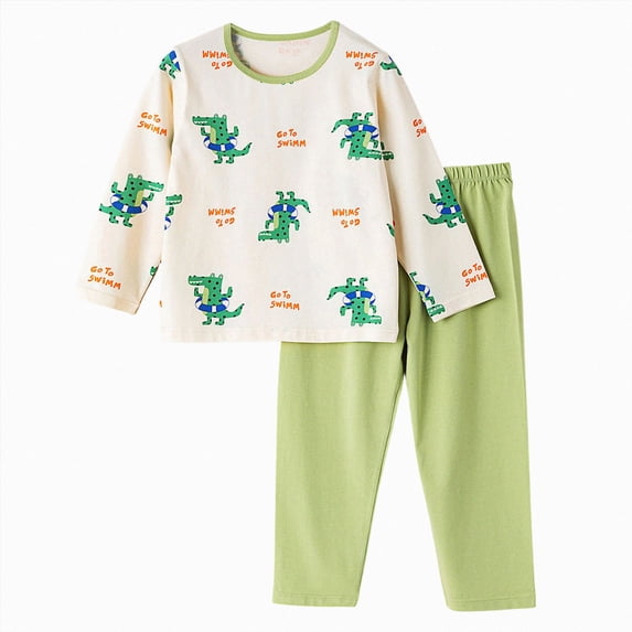 larppty Toddler Boys Pajamas Kids Train 2 Piece Pjs Sleepwear Set Boy Clothes Sets (Green,9-10 Years)