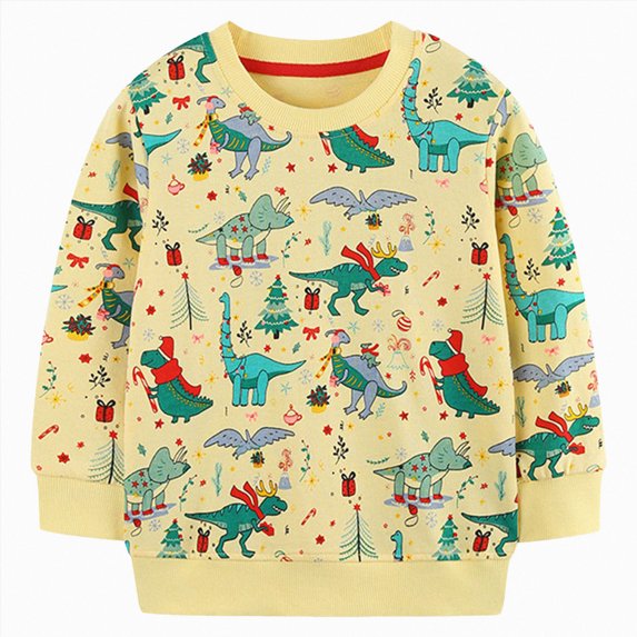 larppty Toddler Boys Sweatshirts Dinosaur Long Sleeve Pullover Crewneck Shirts Cartoon Tee Sport Tops for Kids (Yellow,5-6 Years)