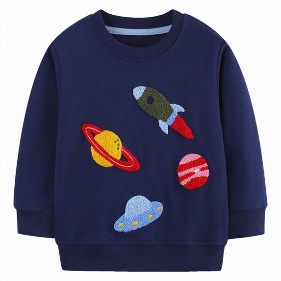 larppty Toddler Boys Sweatshirts Long Sleeve Pullover Girls Crewneck Tops Cartoon Sport Shirts for Kids (Dark Blue,6-7 Years)