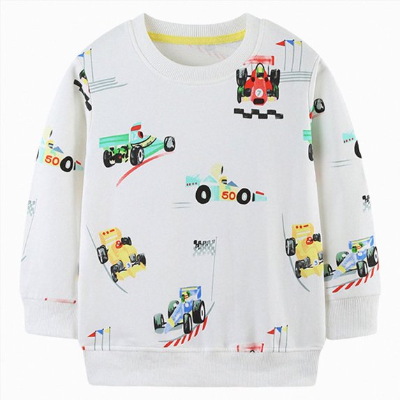 larppty Toddler Boys Sweatshirts Long Sleeve Pullover Girls Crewneck Tops Cartoon Sport Shirts for Kids (White,2-3 Years)