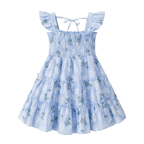 larppty Toddler Girl Dress Ruffle Sleeveless Princess Dresses, Summer Dress Beach Sundress(Sky Blue, 4-5 Years)