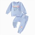 thumbnail image 1 of larppty Toddler Girl Fall Winter Clothes Baby Crewneck Floral 3D Embroidery Sweatshirts Pants Set Long Sleeve Outfits Set (2-3 Years,Sky Blue), 1 of 4