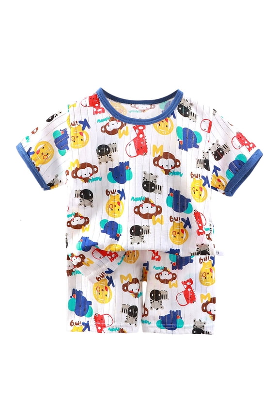 "Toddler Girls Boys Kids Girls Boys Animal Flower Bunny Rabbit Sleepwear Easter Pajamas Summer Viscose Pjs (Blue,3-4 Years)