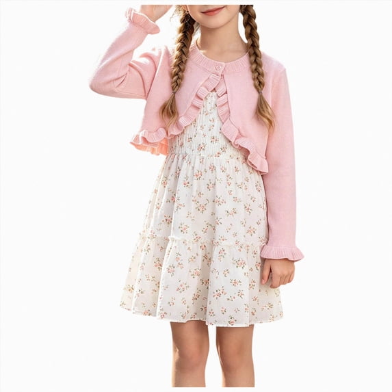 larppty Toddler Girls Cardigan Sweater Bolero Shrug Baby Kids Long Sleeve Cropped Dress Up Button Closure Jacket Tops (Pink,2-3 Years)