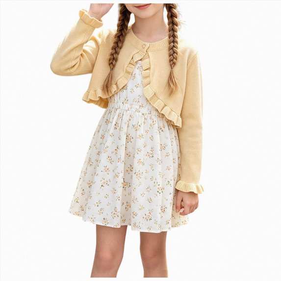 larppty Toddler Girls Cardigan Sweater Bolero Shrug Baby Kids Long Sleeve Cropped Dress Up Button Closure Jacket Tops (Yellow,9-10 Years)