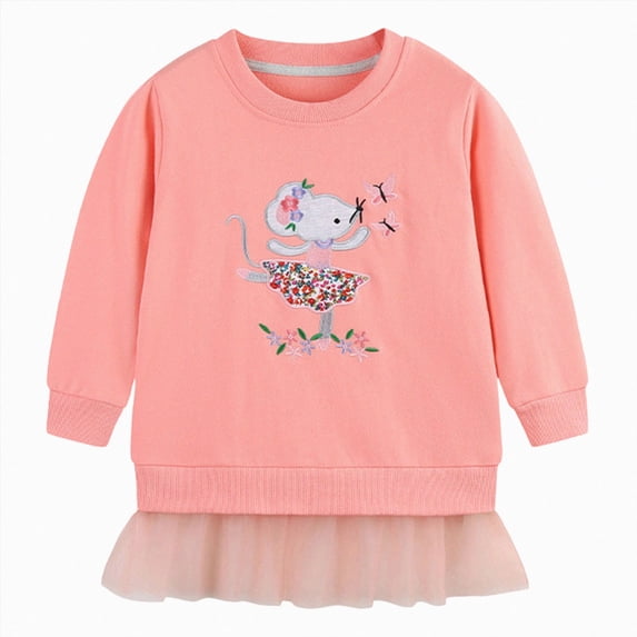 larppty Toddler Girls Sweatshirt Dress Cotton Winter Long Sleeve Shirts with Tutu Skirts Kids Casual Pullover Outwear(Pink,5-6 Years)