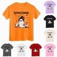 thumbnail image 1 of larppty Toddler Halloween T-Shirts Girl Boy Spooky Season Shirts Ghost Pumpkin Graphic Tees Kid Outfits Short Sleeve Tops (Orange,3-4 Years), 1 of 7