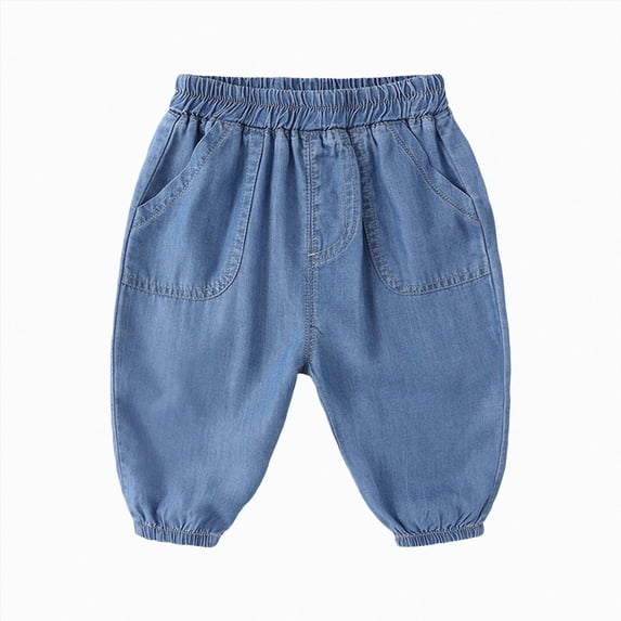 larppty Toddler Joggers Jeans Straight Elastic Long Denim Pants with Pockets Baby Boys Fall Lightweight Casual Jeans Bottom(3-6 Months)