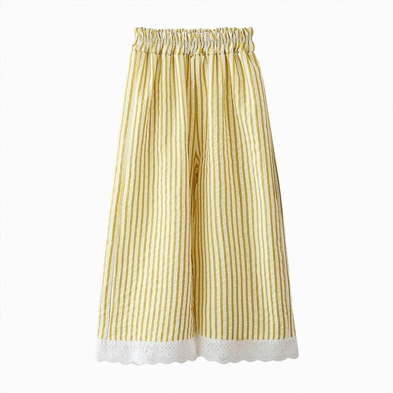 larppty Toddler & Little Girls' Gingham Wid Leg Pants with Lace Trim