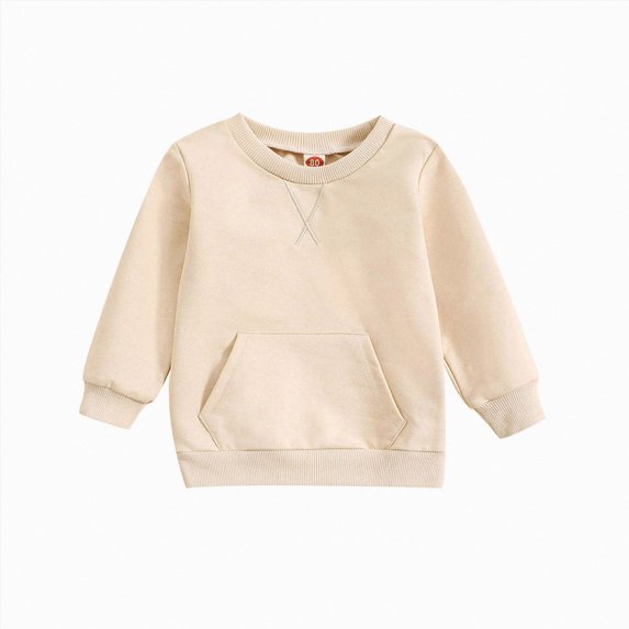 larppty Toddler Sweatshirt Baby Boy Girl Fall Outfits Long Sleeve Unisex Solid Top Pullover Blouse Shirt Winter Clothes (Beige,12-18 Months)