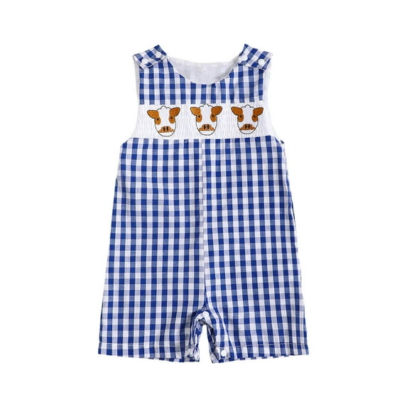 larppty Toddler Western Baby Boy Clothes Horse Riding Embroidery Smocked Jumpsuit Sleeveless Romper Spring Summer Outfit(Blue, 12-18 Months)