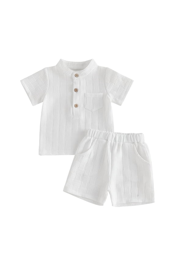 Toddlers and Baby Boys' Summer Clothes Boy Button-town Shirt and Short Set Outfits White for boys 3-4 Years
