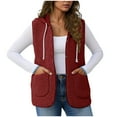 thumbnail image 1 of larppty Trendy Fleece Vest Women Sleeveless Casual Jacket Outerwear Winter Warm Lightweight Button Down Hooded Waistcoat with Pockets (Wine, L), 1 of 5