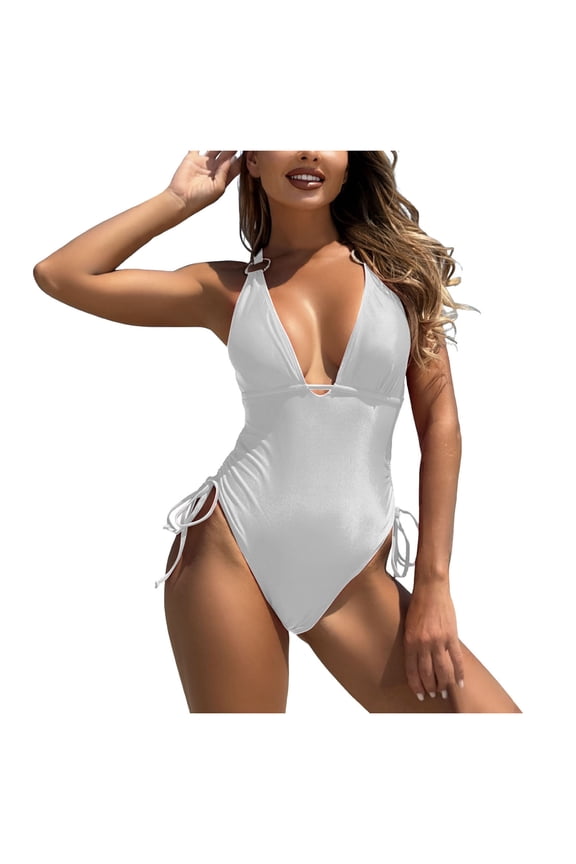 Tummy Control One Piece Swimsuit Women Slimming Long Torso Bathing Suit Deep V Neck Cutout Adjustable Strap Swimwear（White， M）