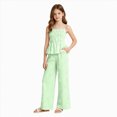 thumbnail image 1 of larppty Tween Girls 2 Piece Outfit Set Summer Fall Cherry Print Cami Top & Wide Leg Pants with Pockets (Green,9-10 Years), 1 of 6