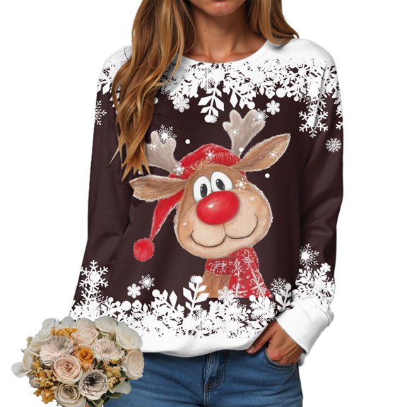 larppty Ugly Christmas Sweater Funny Xmas Reindeer Print Christmas Party Holiday Pullover Winter Clothes 2025 (Brown, M)